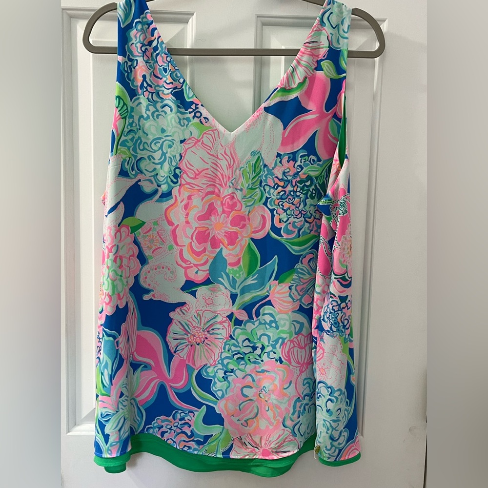 Lilly Pulitzer Floral V-Neck Tank Top in Blue, Pink, Green